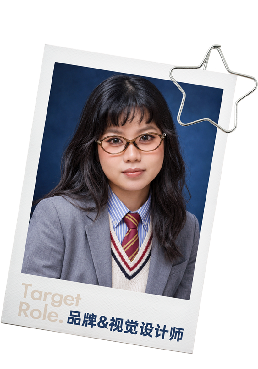 张韵姿肖像与 Target Role 品牌视觉设计师卡片